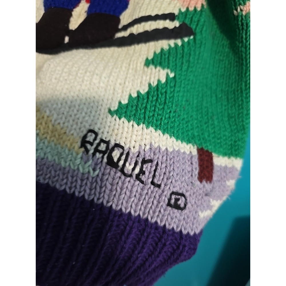 Vtg Isabella Raquel 3d Kid Skiing Winter Snow Handmade Peru Sweater 100% Cotton - Picture 5 of 9